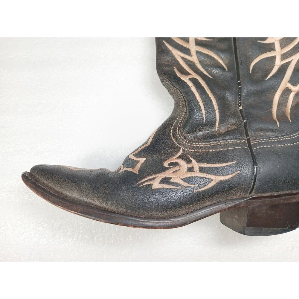 Vintage Justin Women’s Cowboy Boots 5.5 B Black Leather Cross & Flame Embroidery - Picture 8 of 12